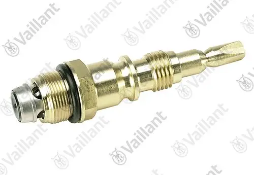 Vaillant Temperaturwähler mit metallem Gehäuse und O-Ring, geeignet für Heizungsanwendungen. Klarer Durchflussregler in kompakter Ausführung.